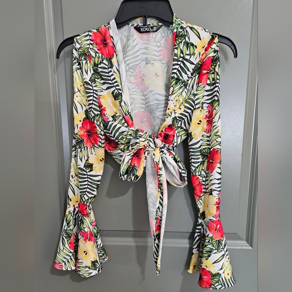 XOXO Women's Floral Tie-Front Top - Multicolor
